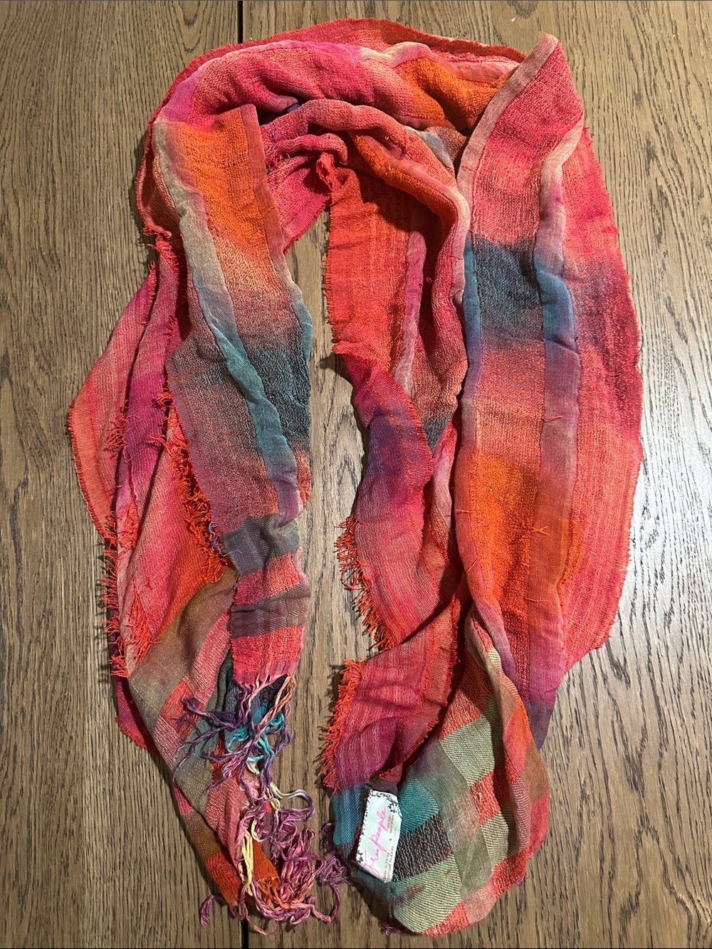 Free People Lightweight Multicolor Pink-Orange Striped Scarf one size